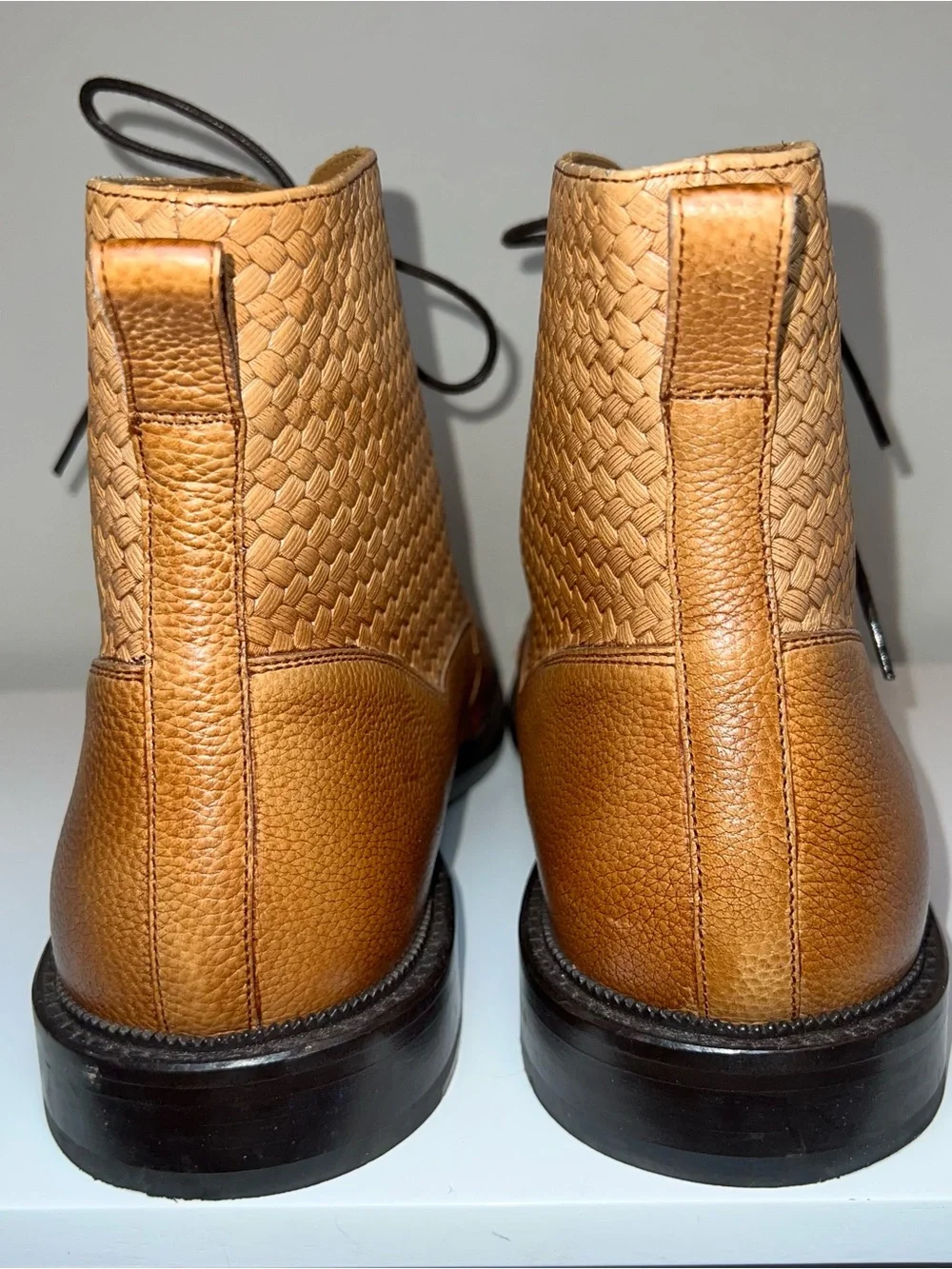 Taft Tan Woven Leather Chukka Lace-Up Boots